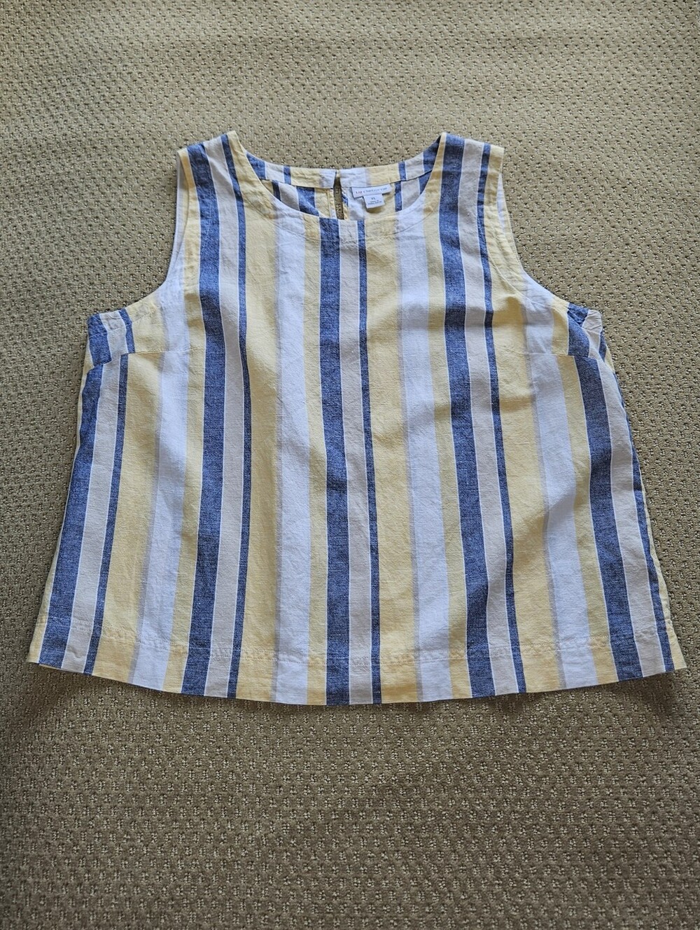 Liz Claiborne sleeveless linen blend tank blue white yellow striped size XL